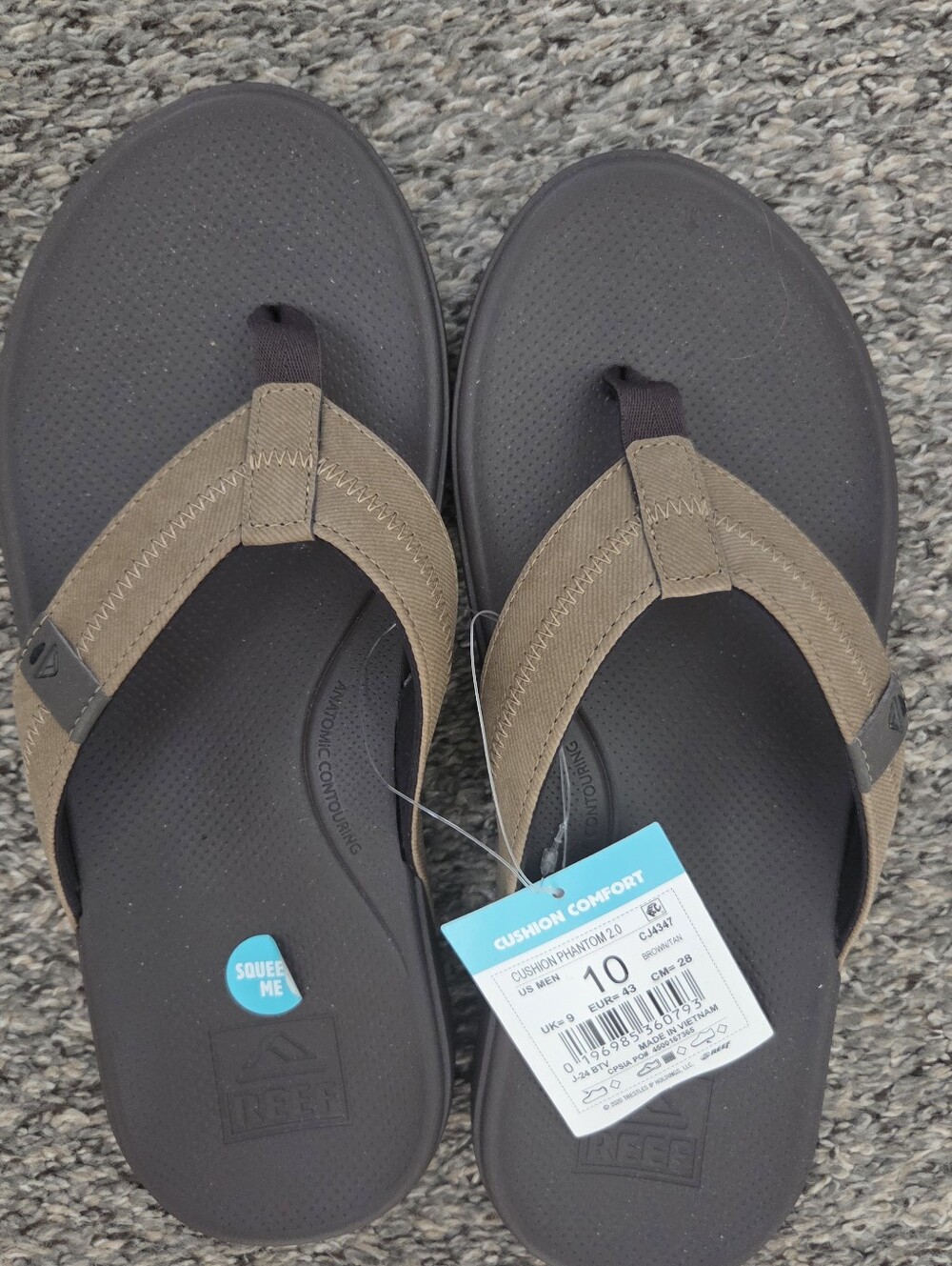 NWT Reef Brown Cushion Comfort 2.0 Canvas-Strap Flip Flops with Dark Footbed